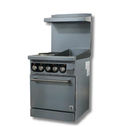24" Wide Electric Range With 2 Hot Plates and 12" Griddle 208 or 240 Volt, 1 or 3 Phase, Hot Zone HZ-ER24-12G