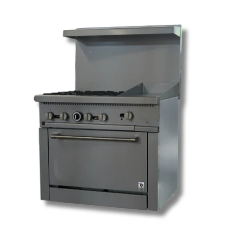 36" with 12" Griddle 4 Burner Stove Top, LP or NG Gas Range w/ Built in Convection Oven, Hot Zone HZ-CR36-12MG