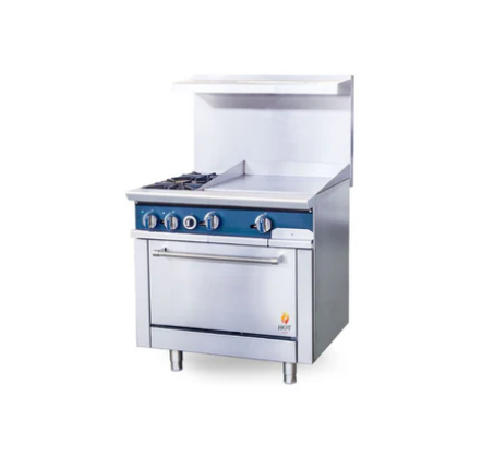 36" Wide Gas Range With 24" Griddle Thermostat, 2 Hot Plates & Built in Convection Oven, LP or NG, Hot Zone HZ-CR36-24TG