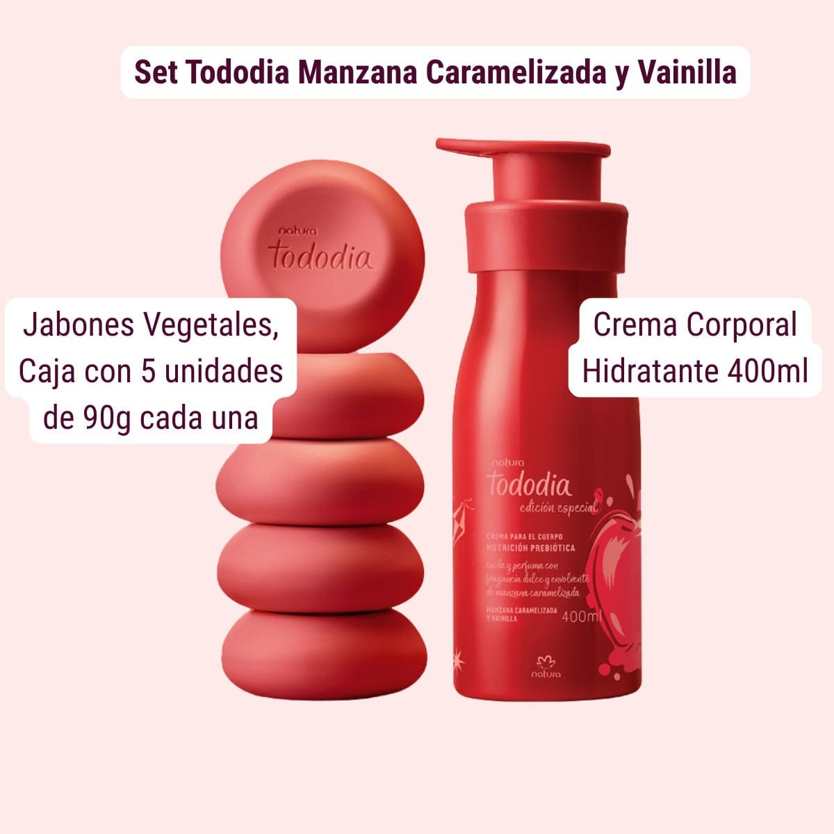 Kit Corporal Manzana Caramelizada y Vainilla: Crema + 5 jabones vegetales