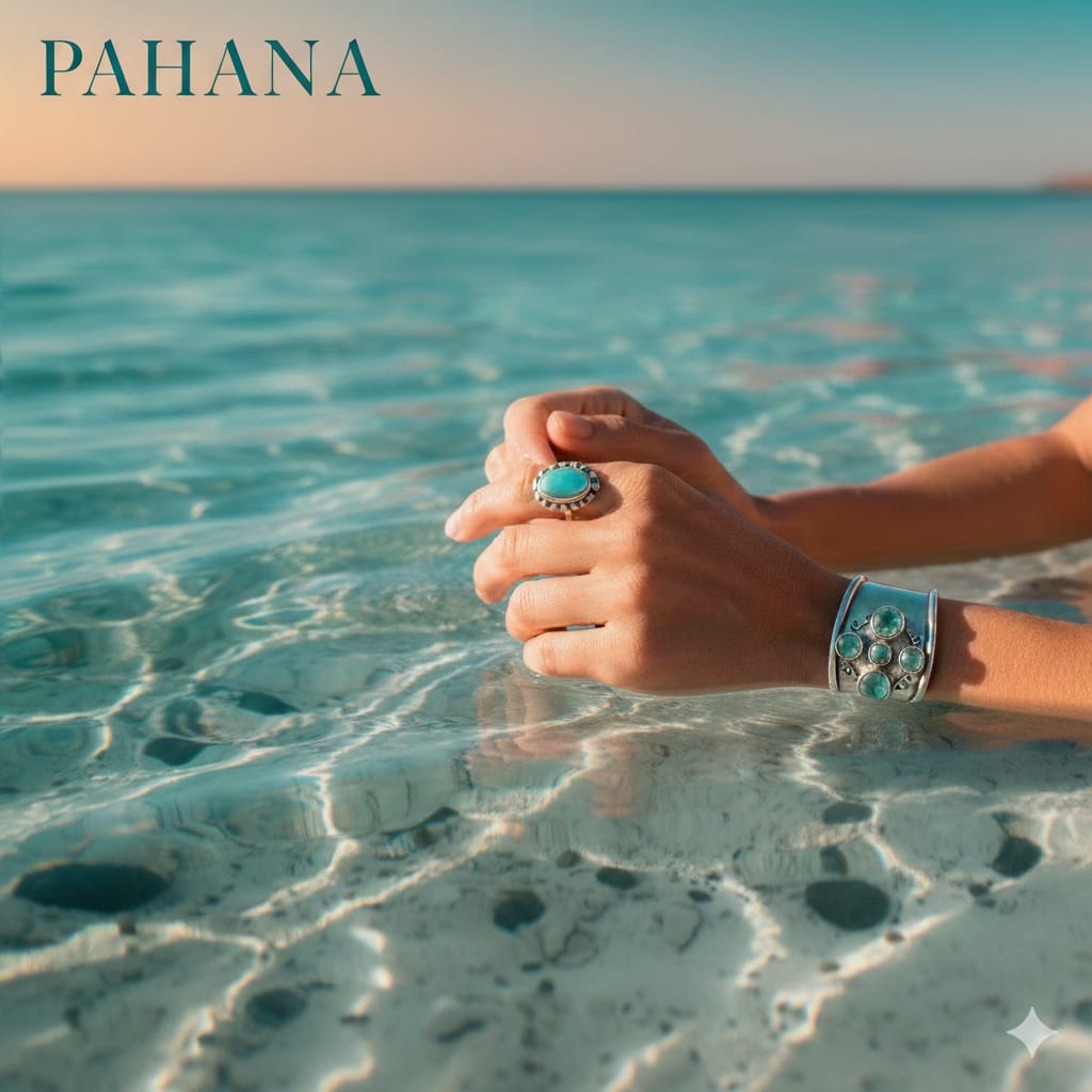 Brazalete de plata y anillo Aguamarina