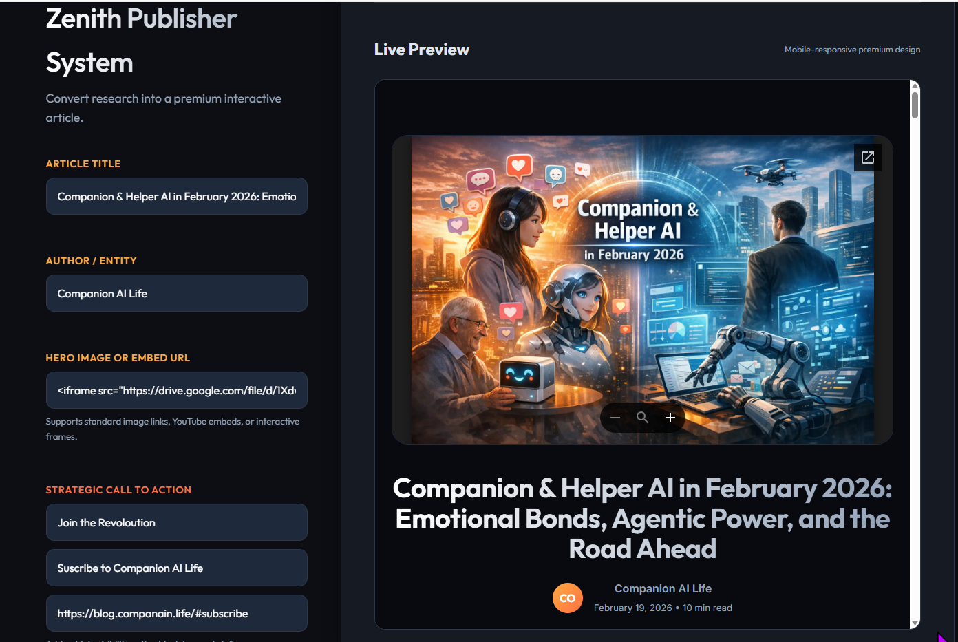 The Zenith Publisher System