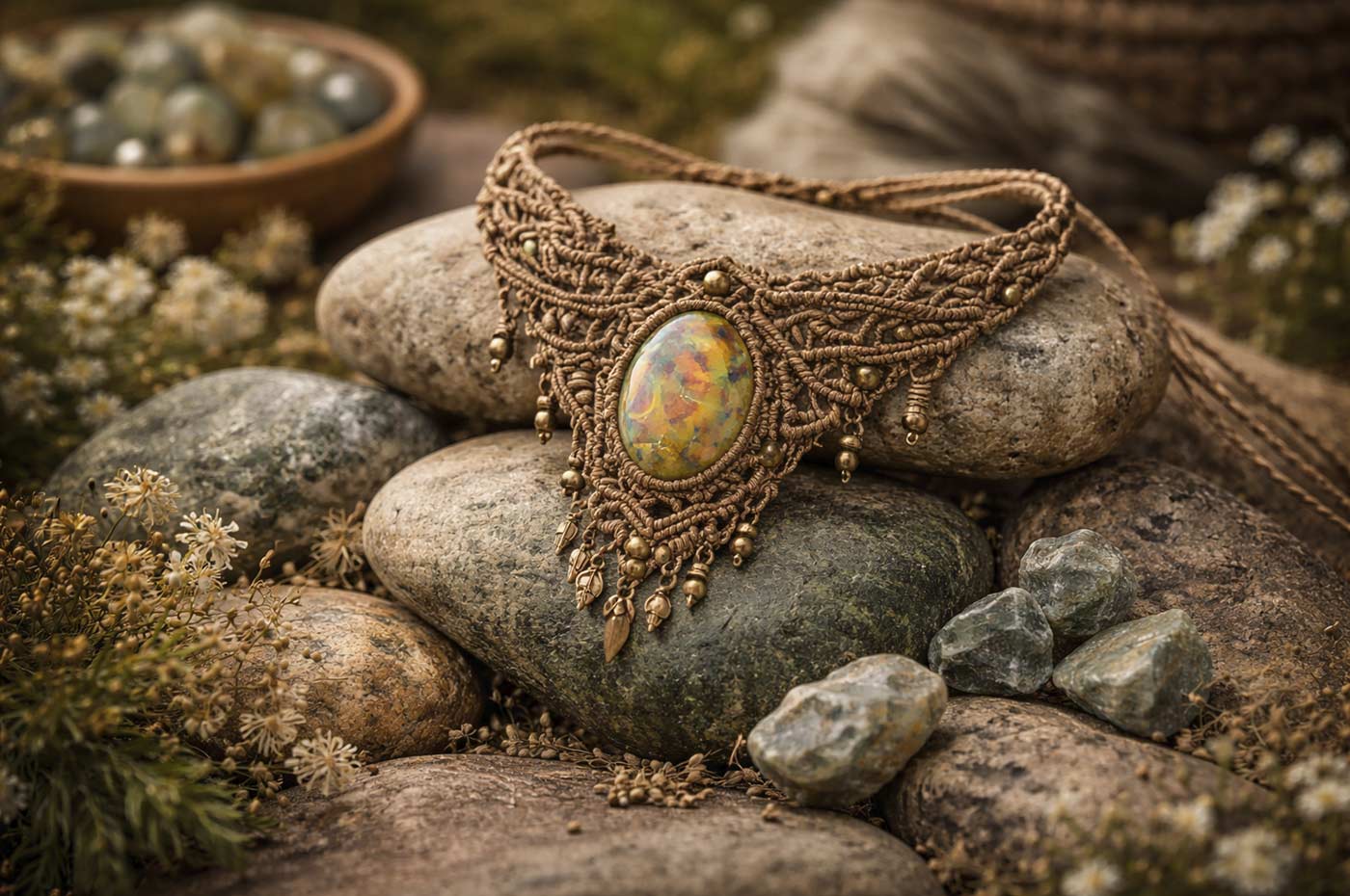 Collar de macramé con piedra natural