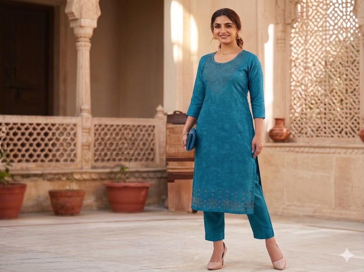 Teal Straight Kurta Set