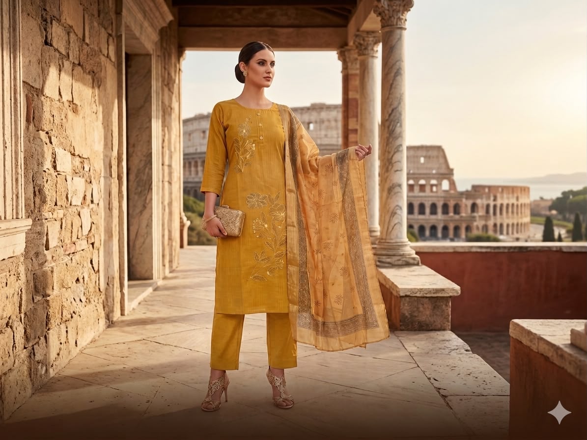 Mustard Embroidered suit Set