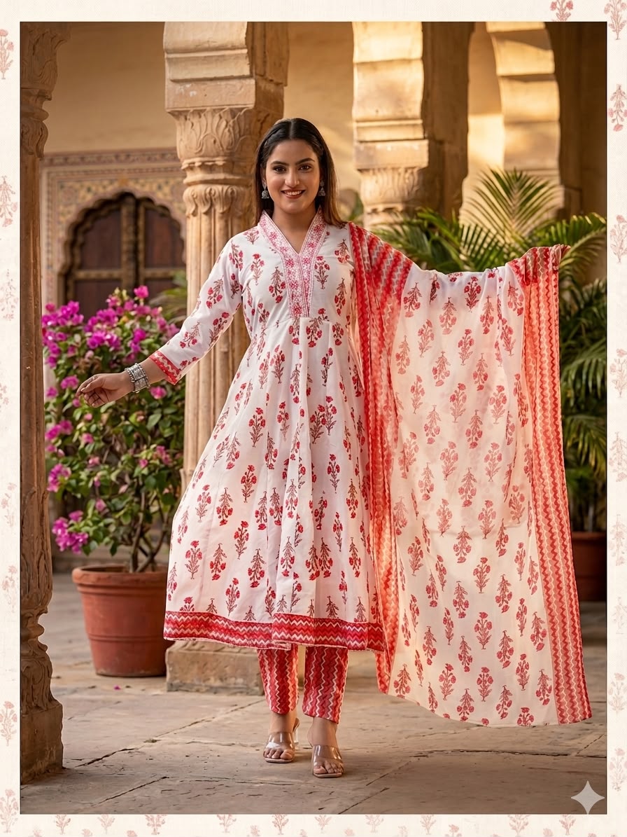 Floral Print Cotton Suit Set