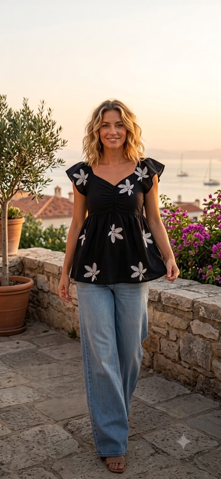 Floral Black peplum Top