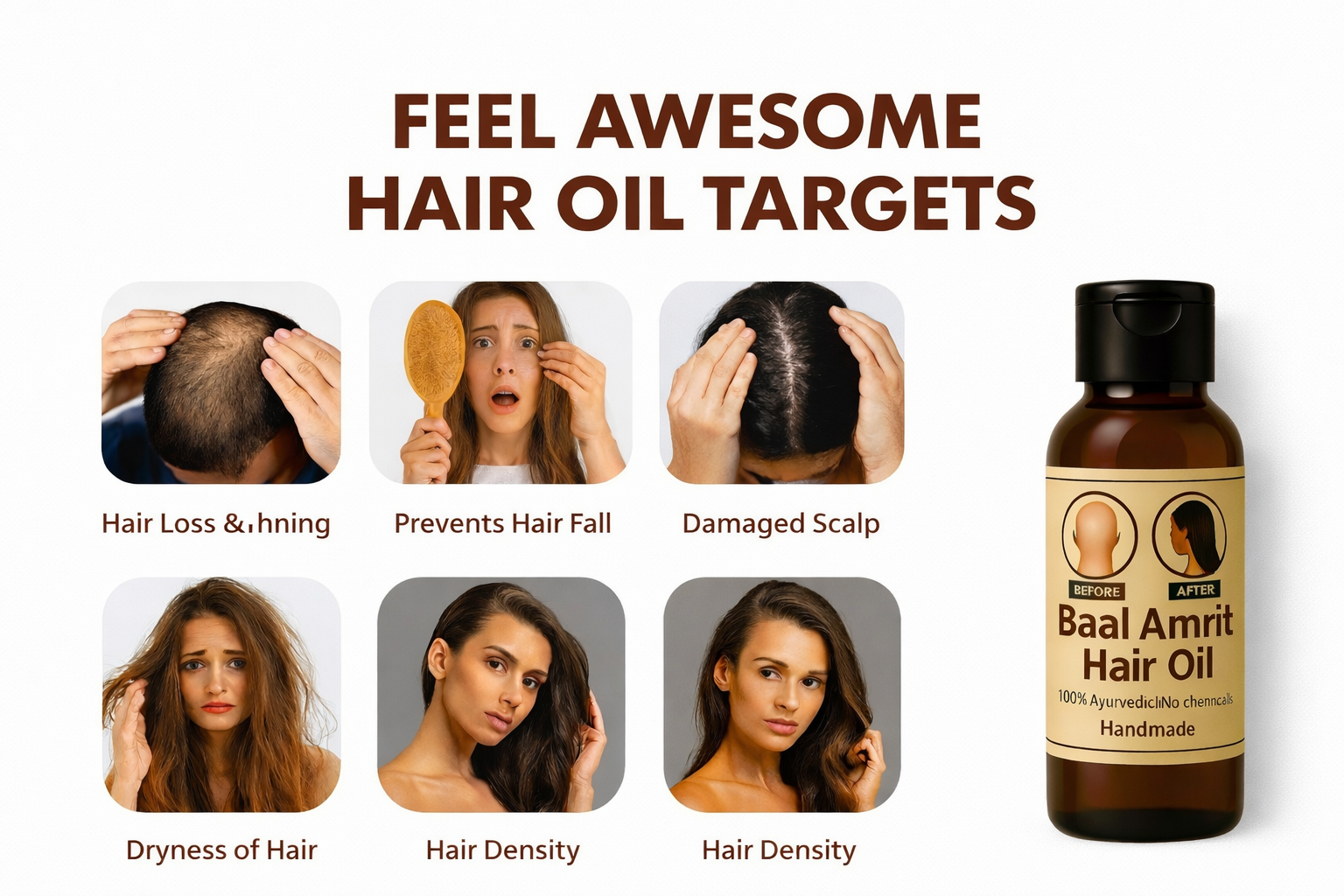 Baal Amrit Hair Oil | 100% Ayurvedic Herbal Hair Oil | Helps Reduce Hair Fall, Hair Breakage & Baldness Appearance | Nourishes Scalp | No Chemicals | Handmade | 60 ml