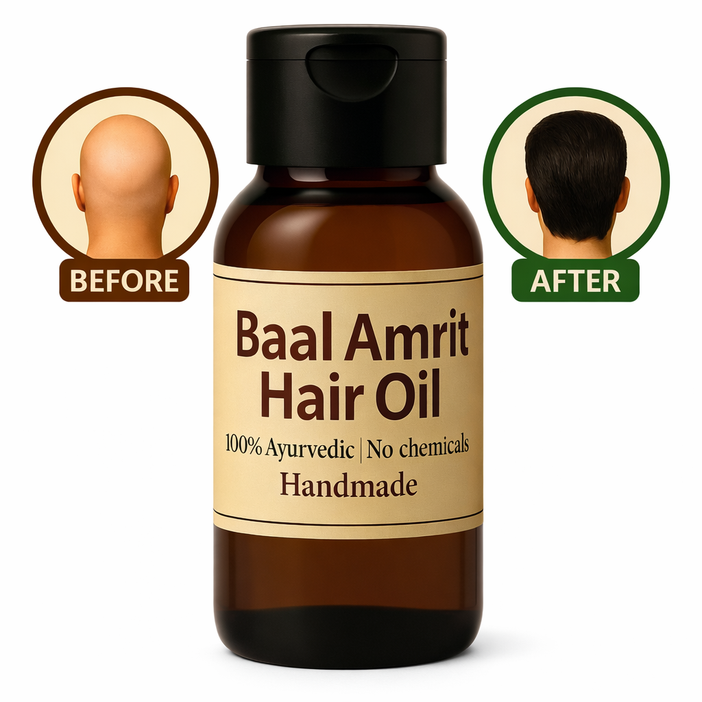 Baal Amrit Hair Oil | 100% Ayurvedic Herbal Hair Oil | Helps Reduce Hair Fall, Hair Breakage & Baldness Appearance | Nourishes Scalp | No Chemicals | Handmade | 60 ml
