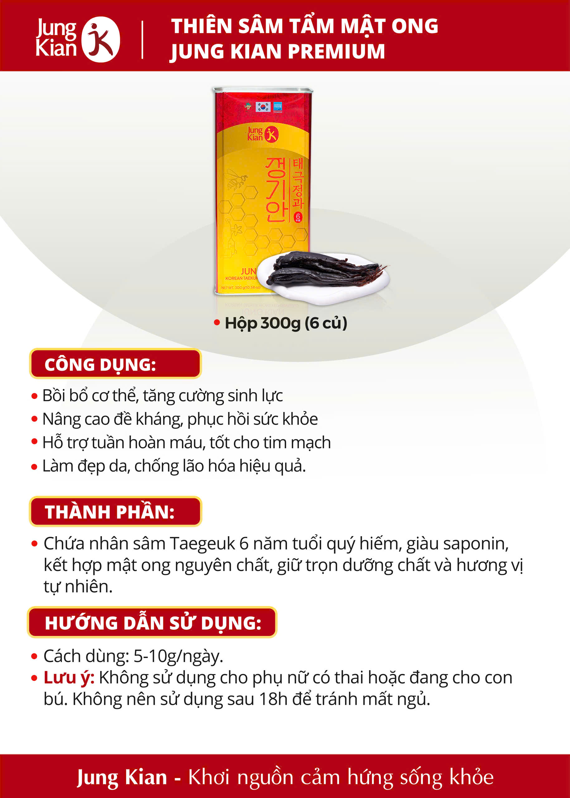 Thiên Sâm Tẩm Mật Ong Jung Kian Premium