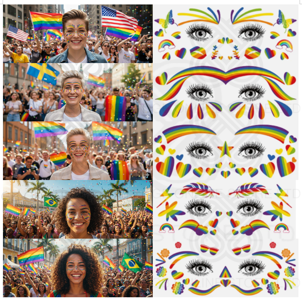 LGBTQ Pride Day Face & Body Temporary Waterproof Tattoo Sticker Set