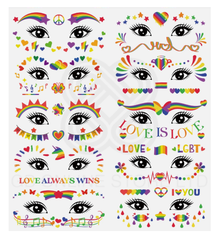 LGBTQ Pride Day Face & Body Temporary Waterproof Tattoo Sticker Set