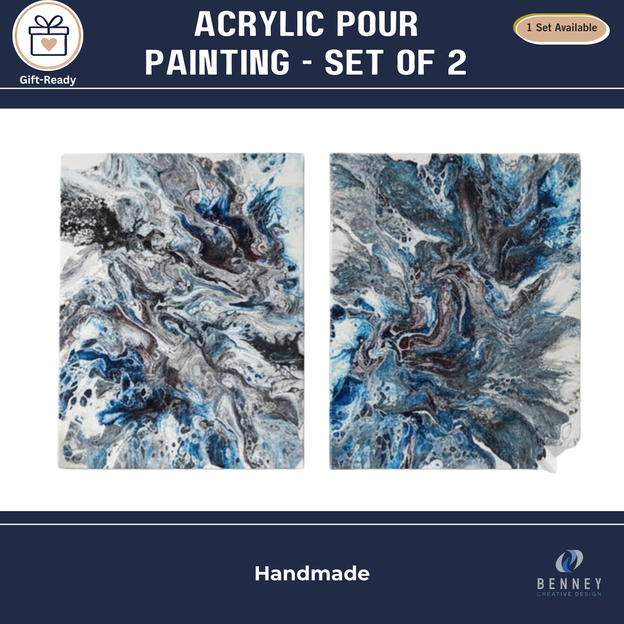 Acrylic Pour Painting - Set of 2 (14"x18"/ea, 30"x18" combined)