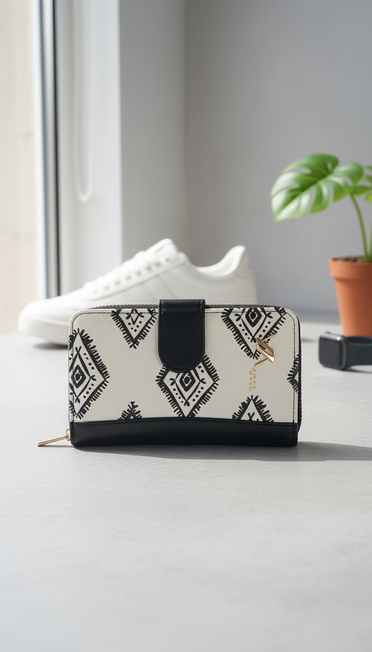 Portafoglio etnico bianco e nero