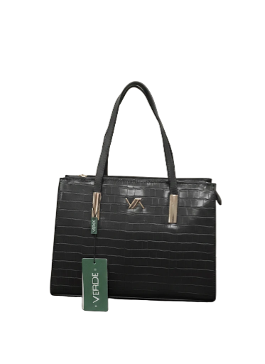 Borsa a mano nera effetto coccodrillo