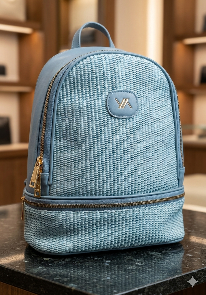 Zaino elegante in tessuto azzurro