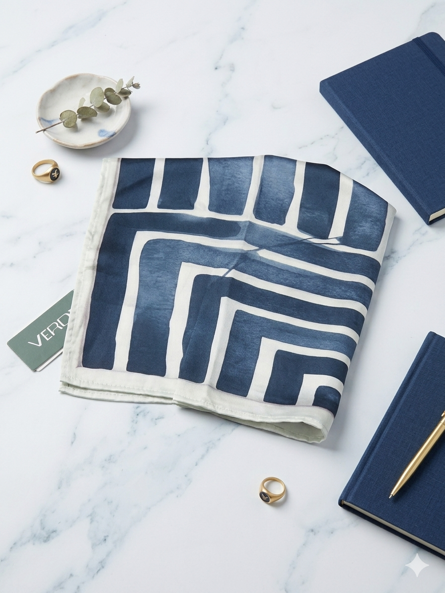 Foulard geometrico blu e bianco