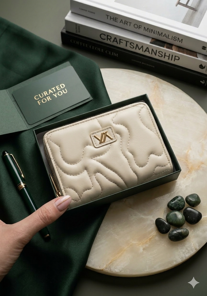 Portafoglio trapuntato beige