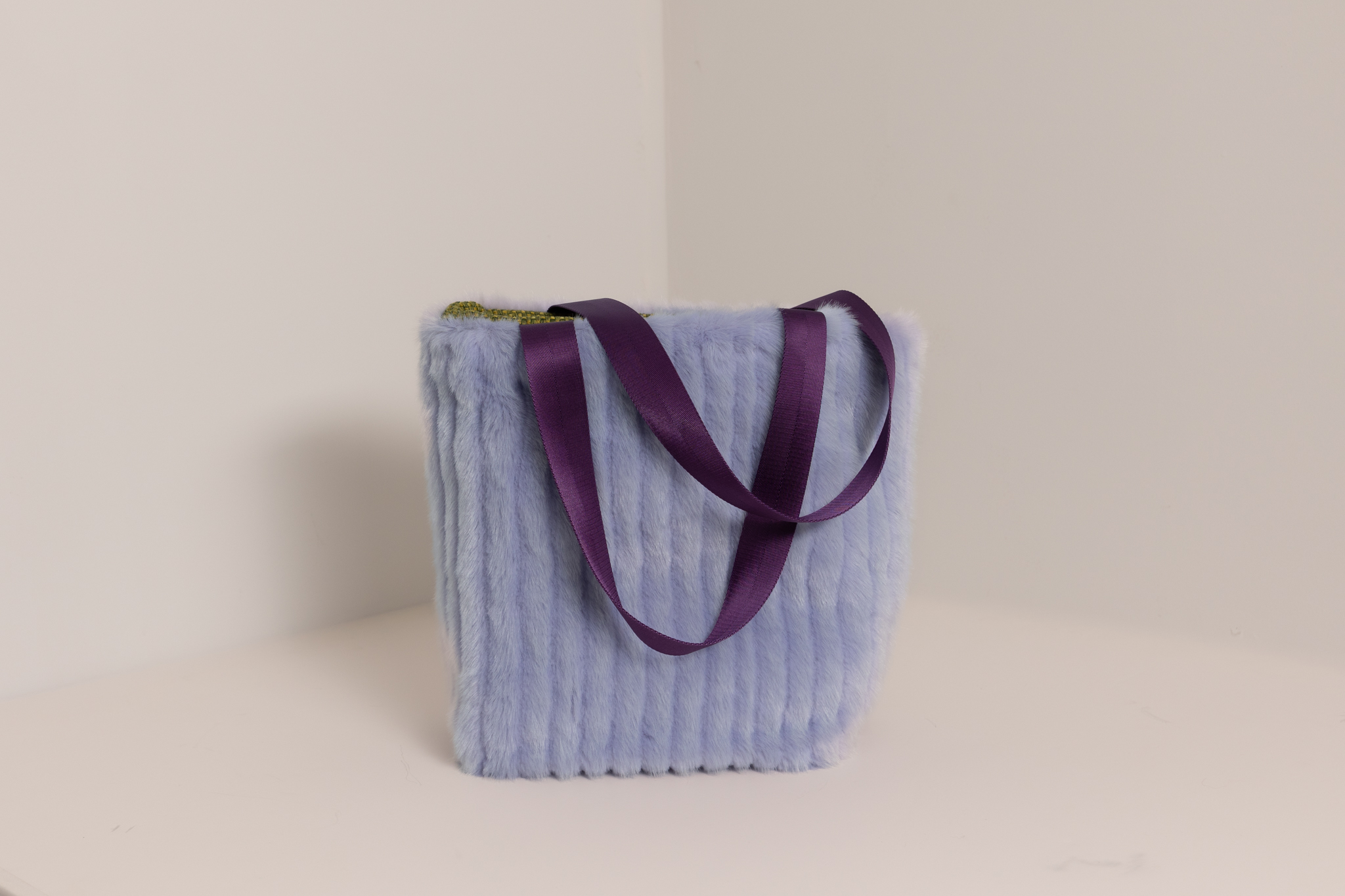 Purple Fluffy Tote with Satin Handle