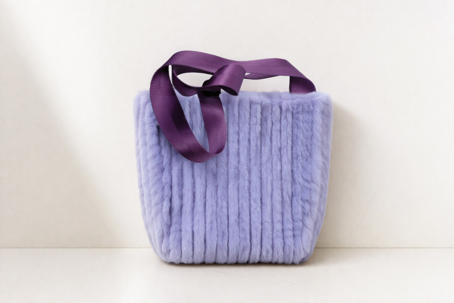 Purple Fluffy Tote with Satin Handle