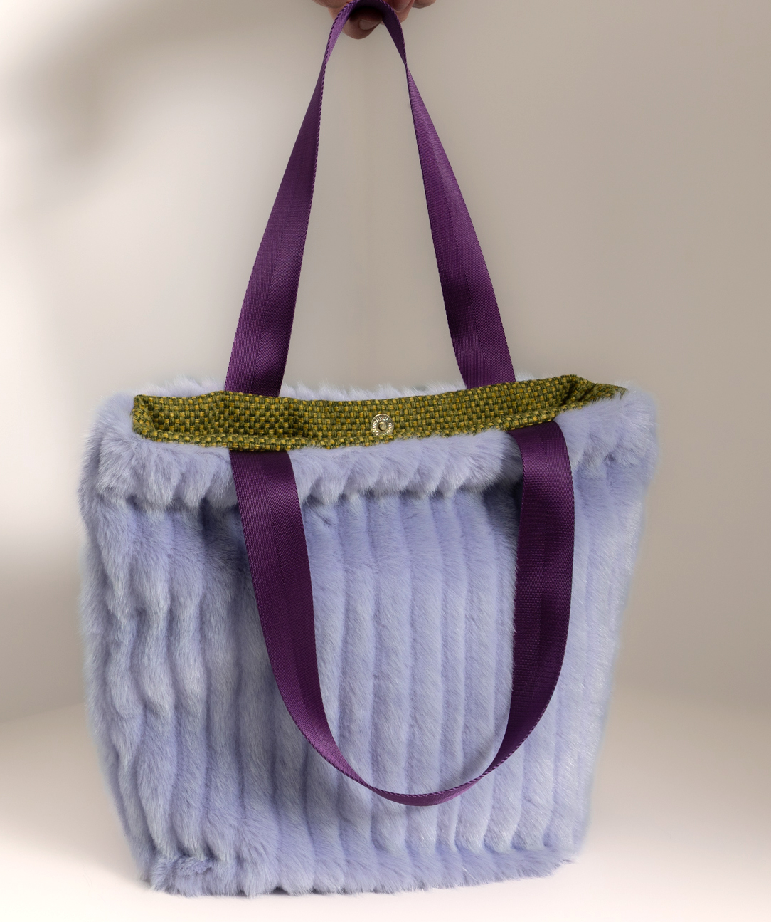 Purple Fluffy Tote with Satin Handle
