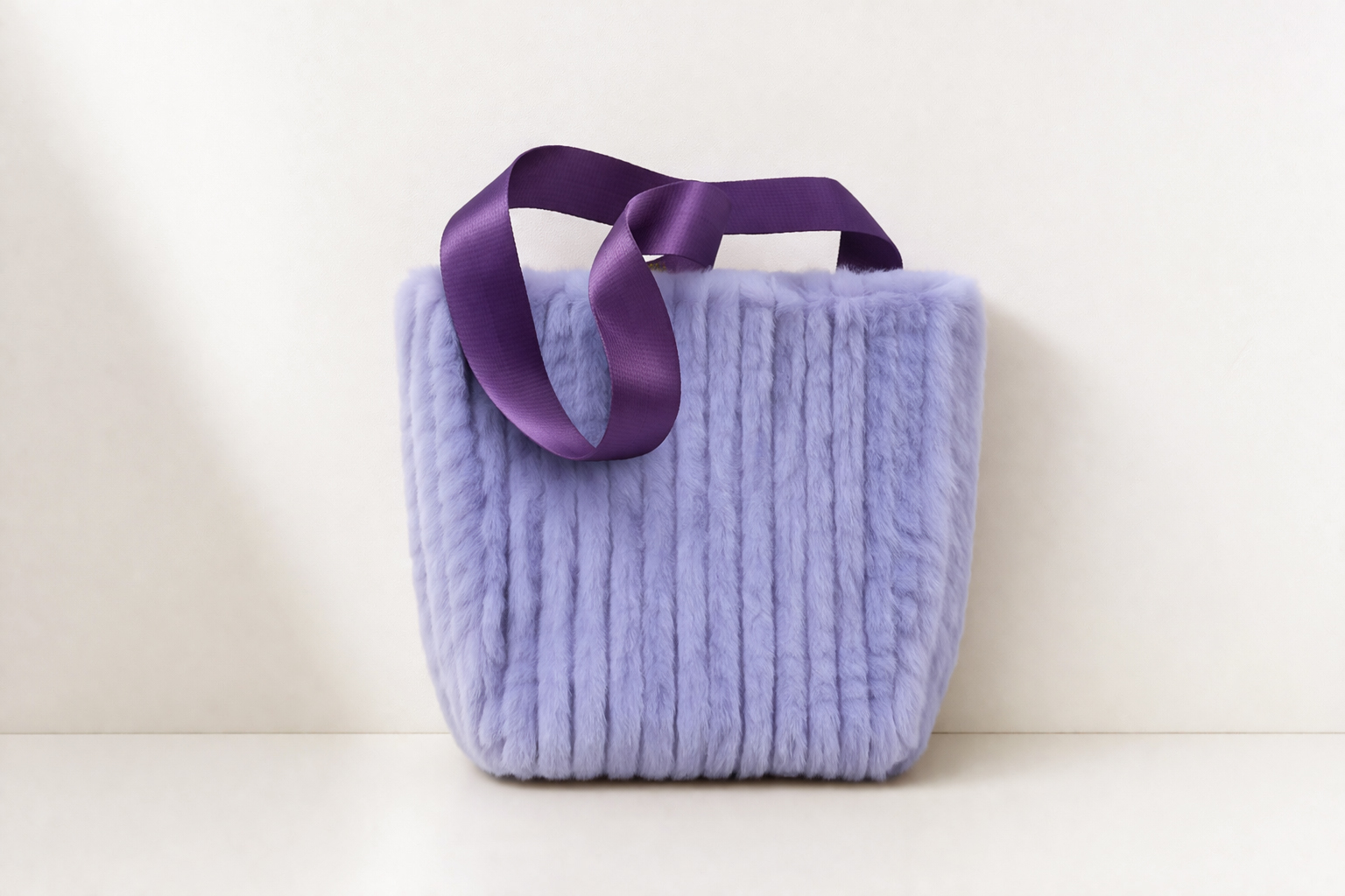 Purple Fluffy Tote with Satin Handle