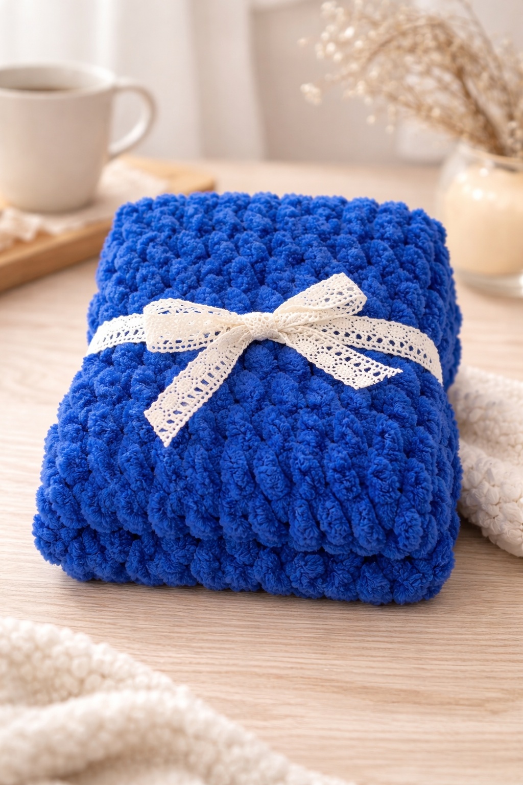 Plush Blue Knitted Blanket