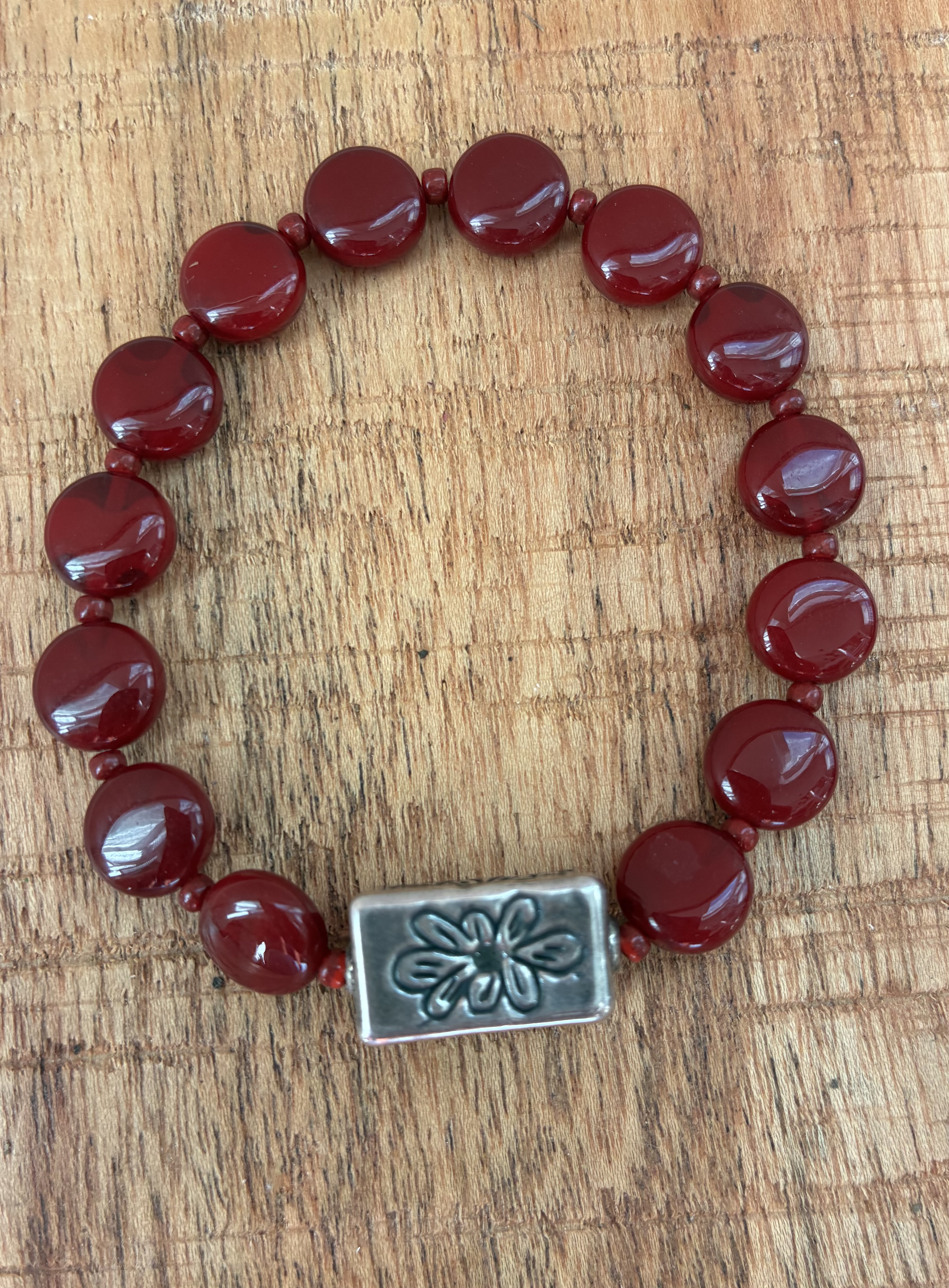 Deep Red Coin Bead Bracelet