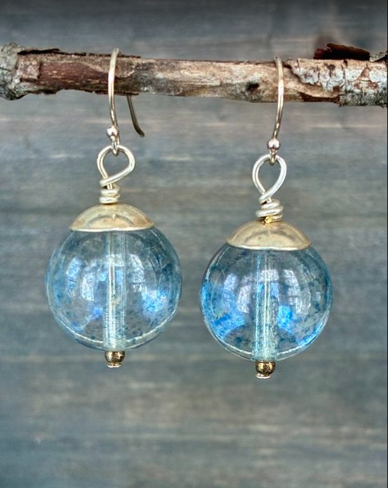 Blue Glass Sphere Earrings