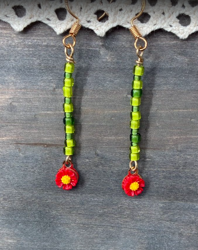 Beaded Flower Drop Earrings