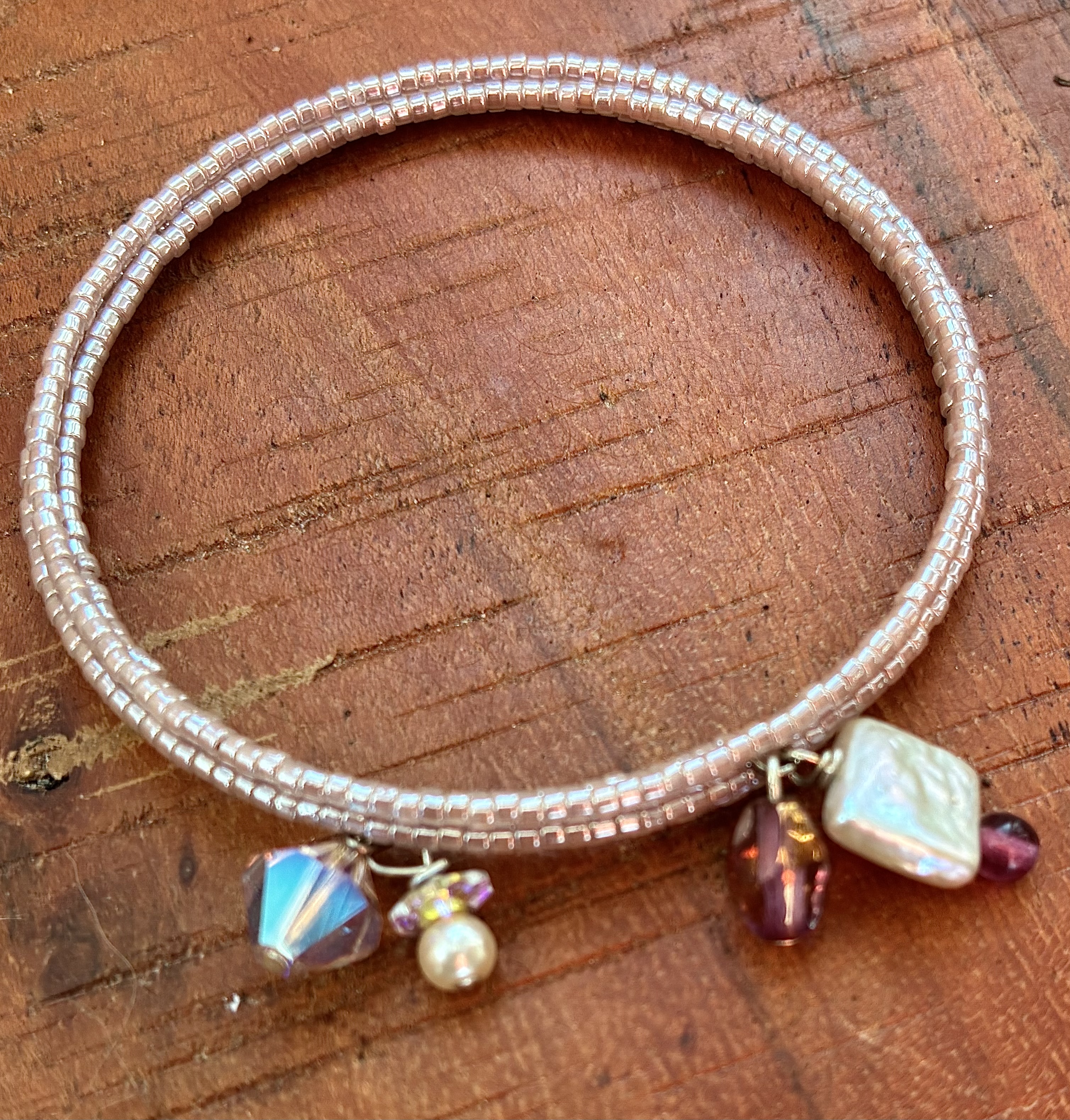 Soft Pink Beaded Wrap Bracelet with Crystal Accents
