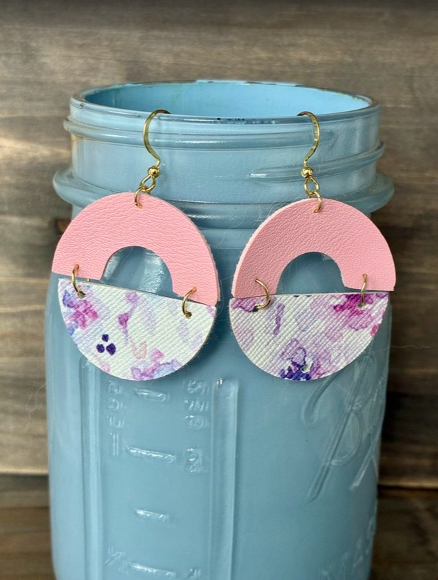 Pink & Floral Leather Earrings