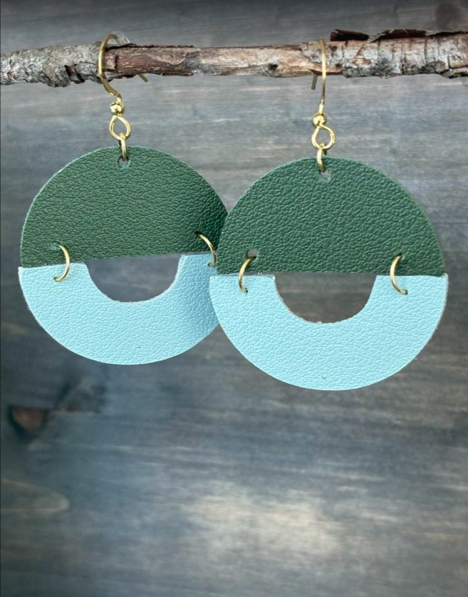 Two-Tone Faux Leather Circle Earrings
