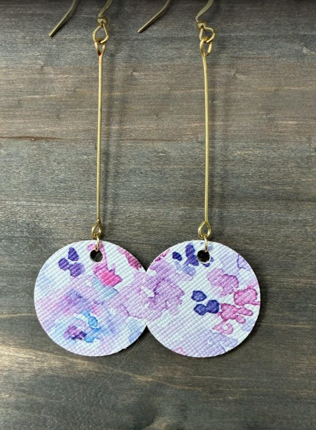 Floral Watercolor Faux Leather Drop Earrings