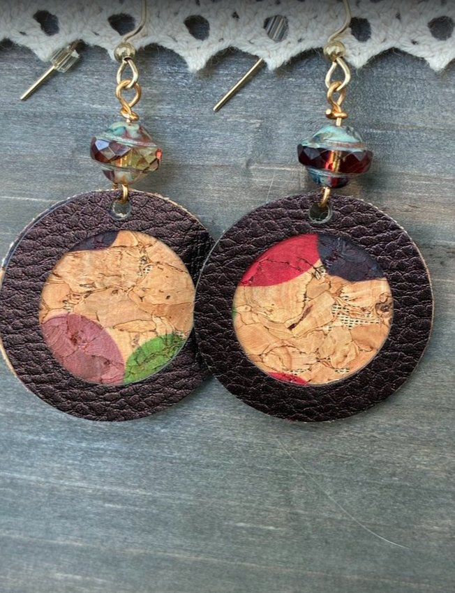 Metallic Faux Leather & Cork & Earrings