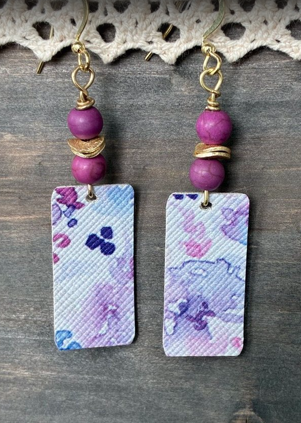 Purple Abstract Rectangle Earrings