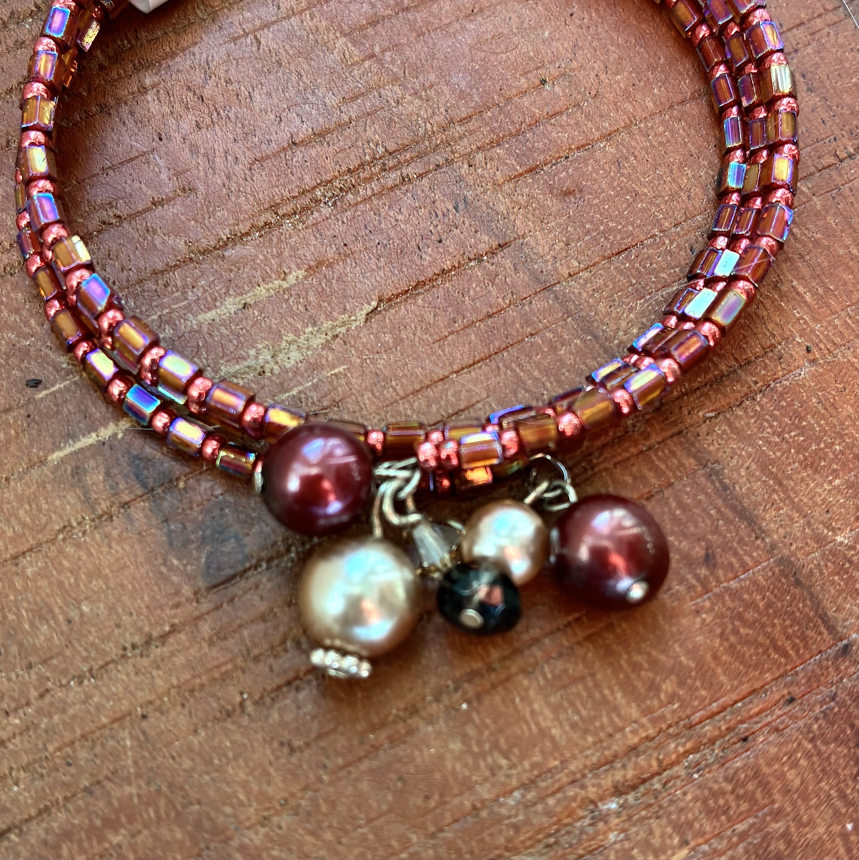 Wine-Colored Glass Bead Wrap Bracelet