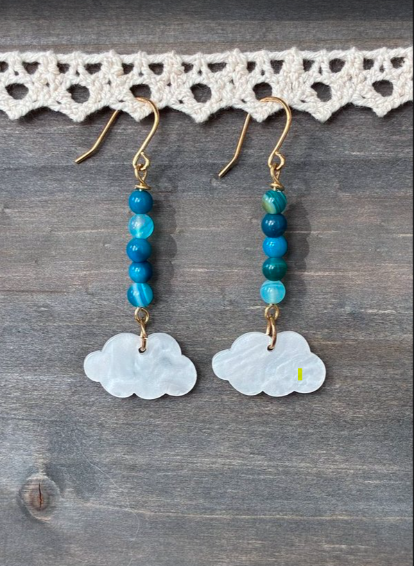 Cloud & Blue Bead Dangle Earrings