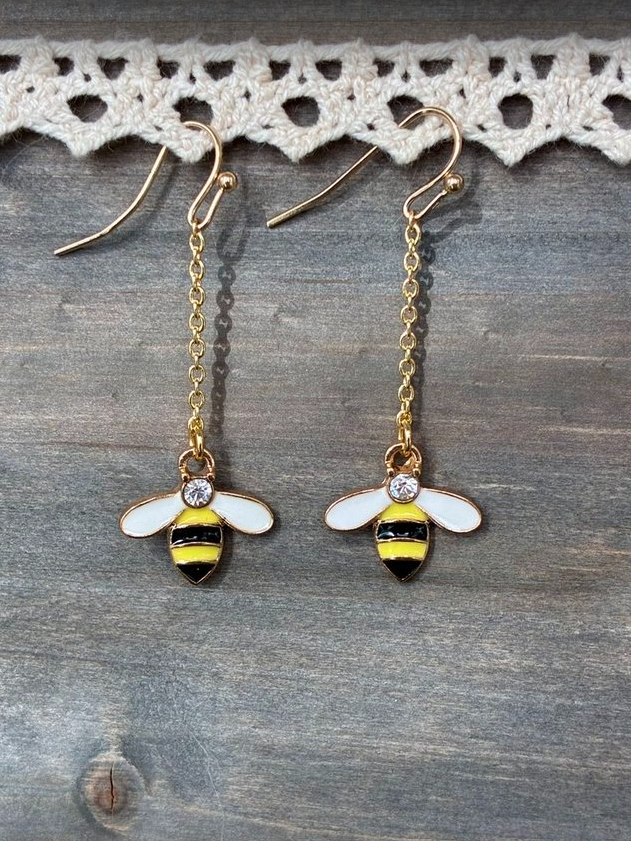 Gold Bee Drop Earrings