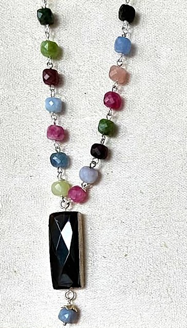 Multicolor Gemstone Necklace with Brown Pendant