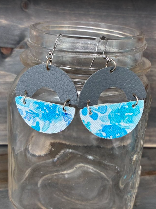 Gray & Blue Leather Earrings