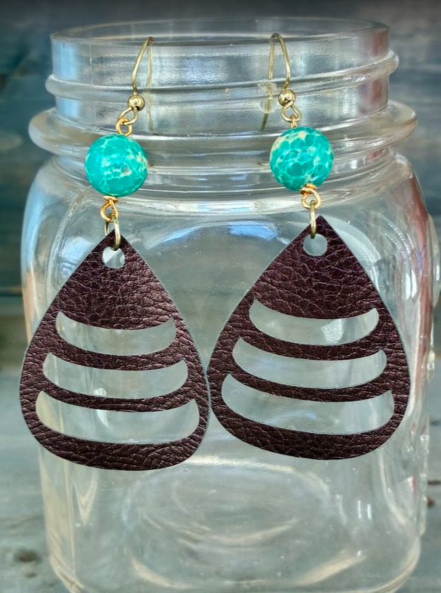 Brown Metallic Faux Leather Cut-Out Earrings