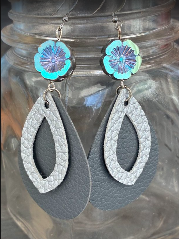 Layered Teardrop Faux Leather Earrings