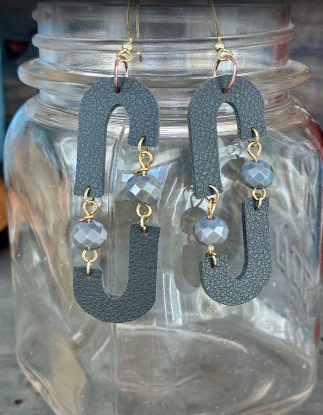 Geometric Faux Leather Drop Earrings