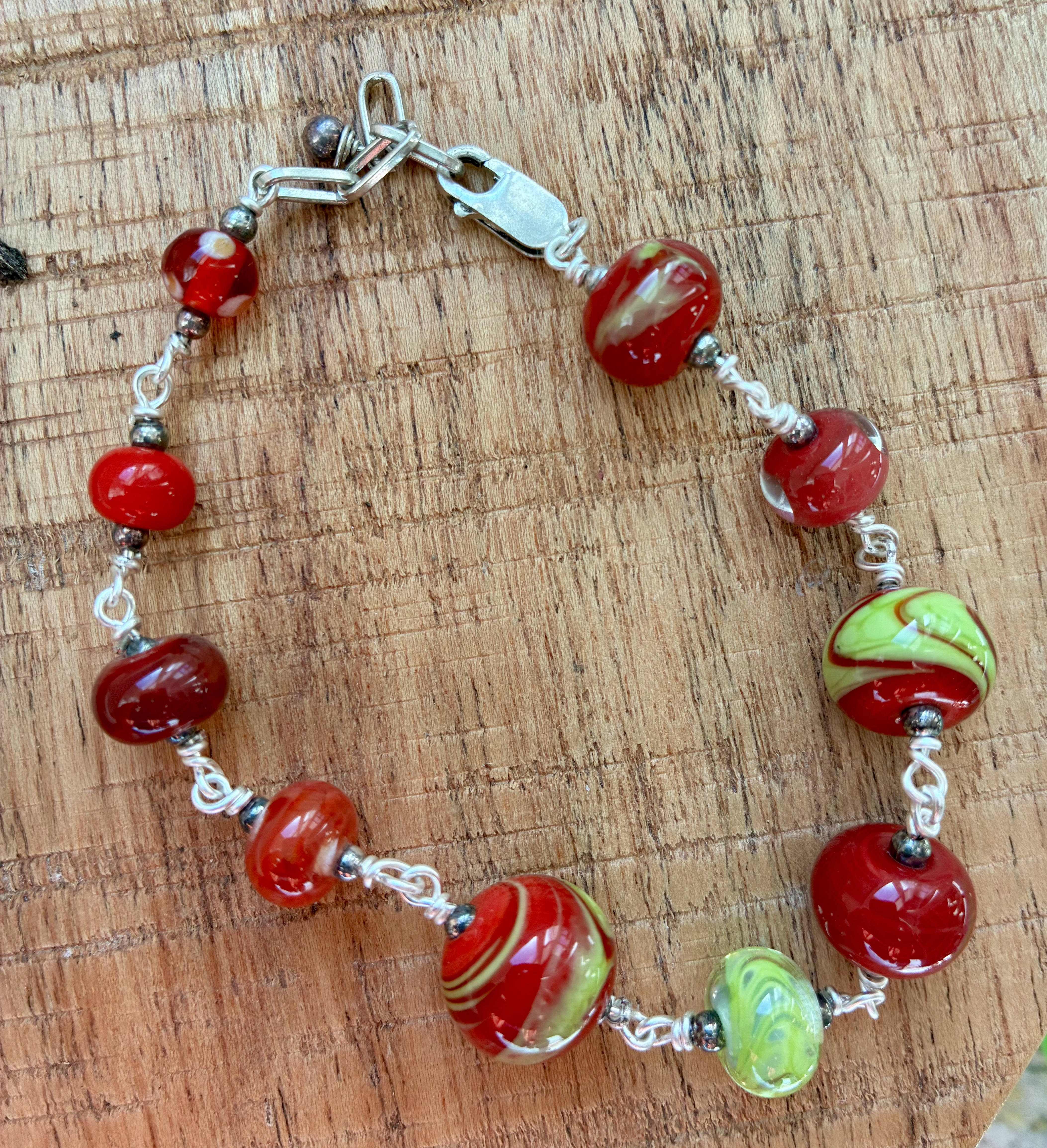 Funky Red & Green Bead Bracelet