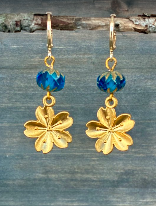Gold Flower Drop Earrings