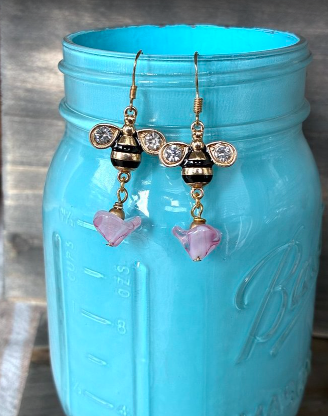 Bee & Heart Drop Earrings