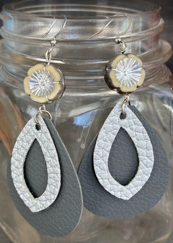 Layered Teardrop Faux Leather Earrings