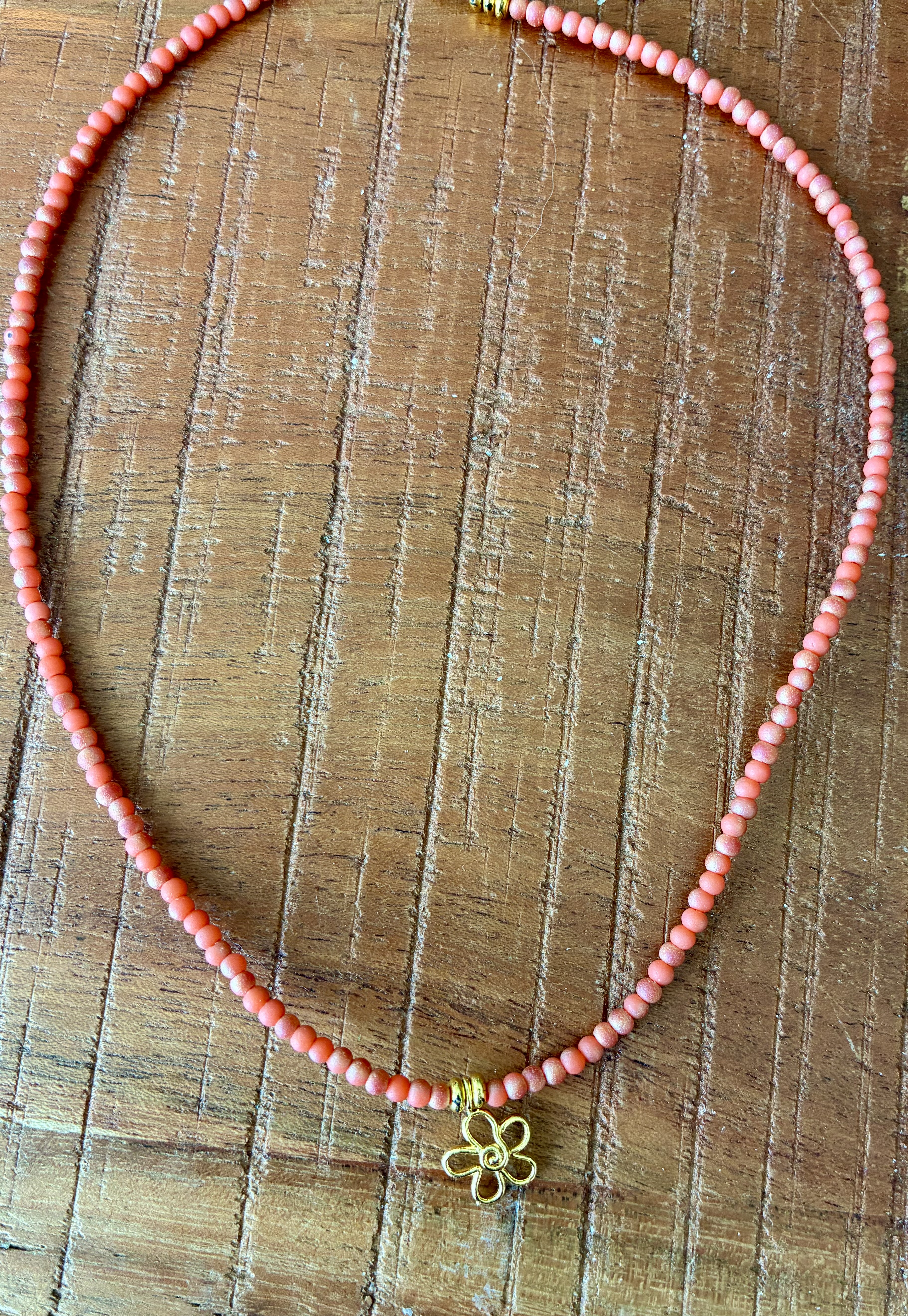 Dainty Coral Choker with Gold Flower