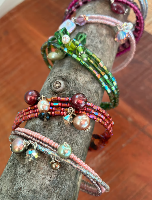 Wine-Colored Glass Bead Wrap Bracelet